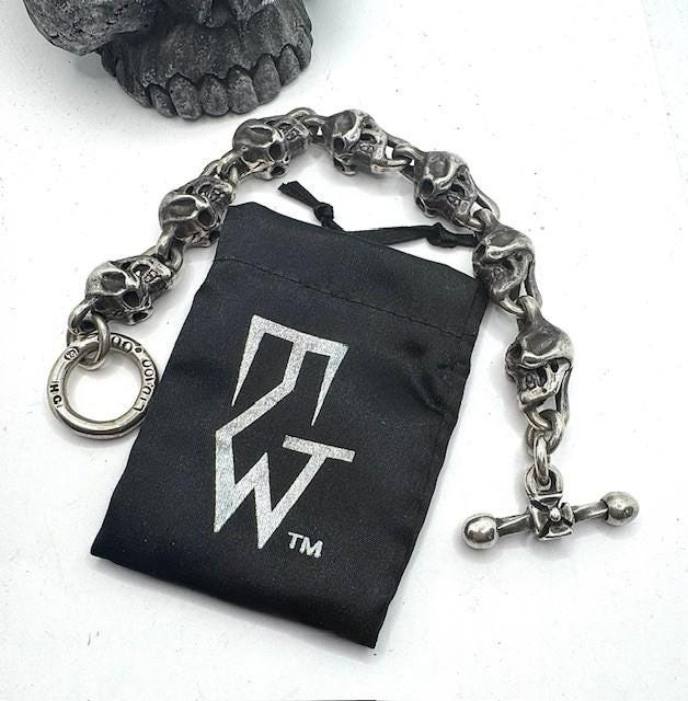Travis Walker Double Cross 1999 Large 7 Skull Bracelet Sterling
