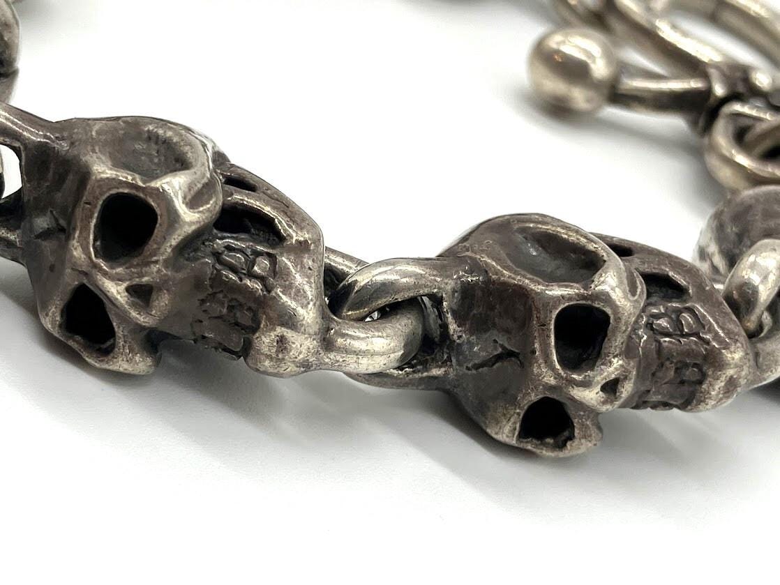 Travis Walker Double Cross 1999 Large 7 Skull Bracelet Sterling