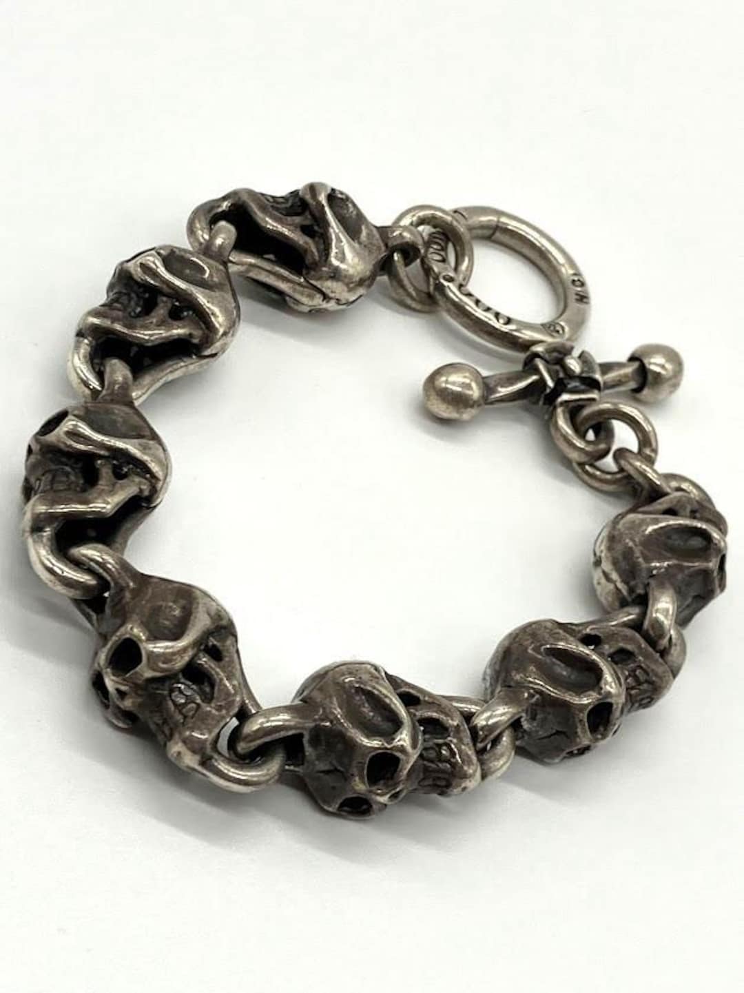 Travis Walker Double Cross 1999 Large 7 Skull Bracelet Sterling