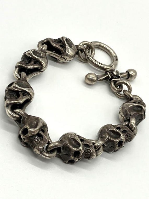 Travis Walker Double Cross 1999 Large 7 Skull Bracelet Sterling
