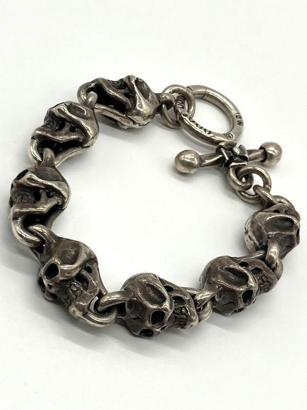 Travis Walker Double Cross 1999 Large 7 Skull Bracelet Sterling