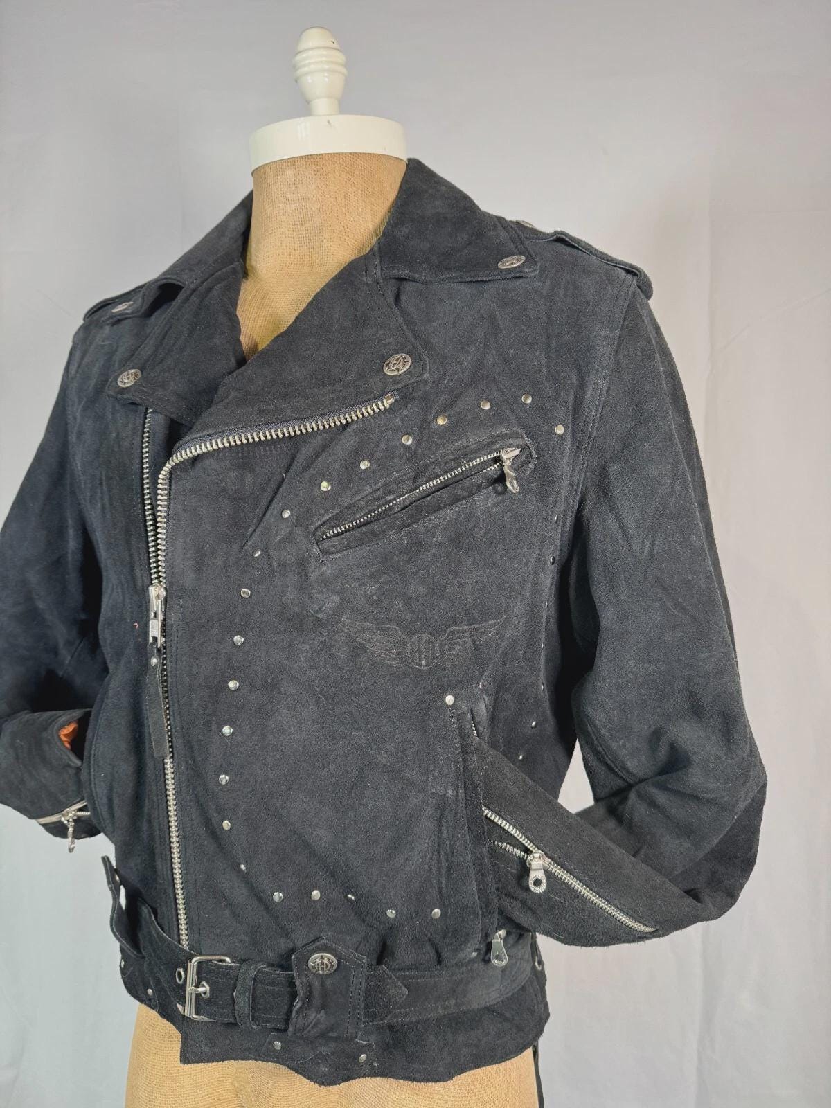 ジャケット・アウター 80s Harley-Davidson suede leather jacket Vintage Harley Davidson Black Suede Leather Motorcycle Riding