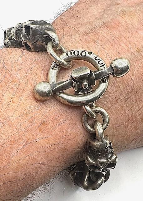 Travis Walker Double Cross 1999 Large 7 Skull Bracelet Sterling