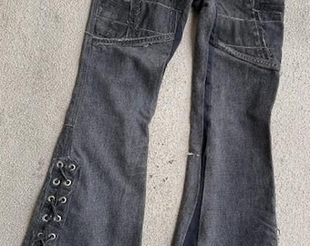 Pantalones vaqueros de hombre estilo rockero con cordones, de la marca Vintage Agatha Blois NYC (original).