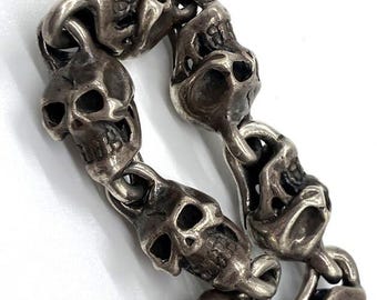 Travis Walker Double Cross 1999 Large 7 Skull Bracelet Sterling