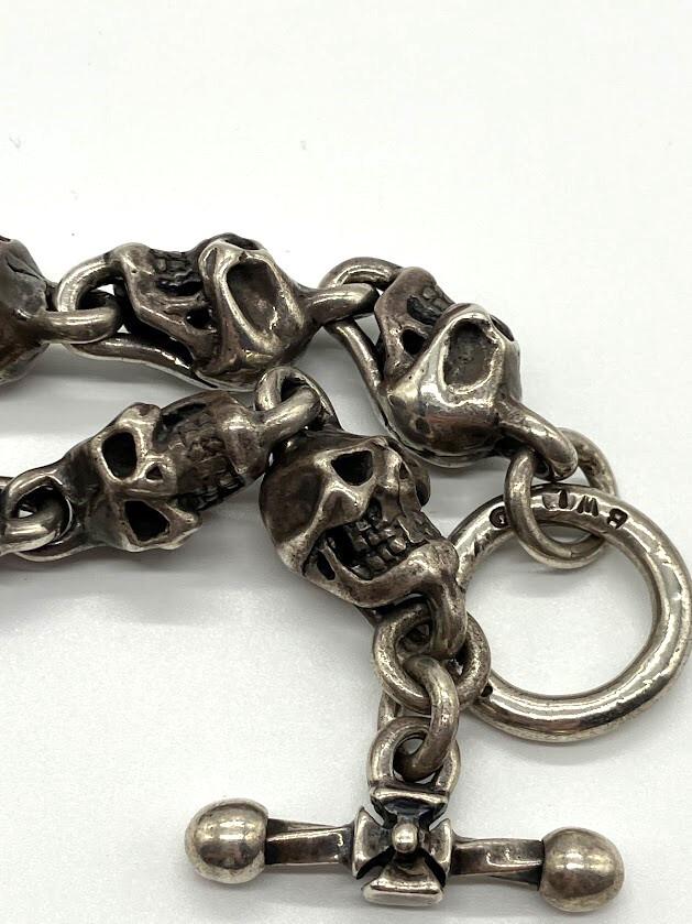Travis Walker Double Cross 1999 Large 7 Skull Bracelet Sterling