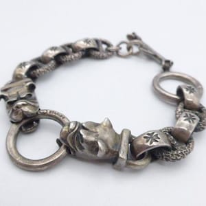 Gaboratory Vintage Sterling Silver Double Dog Biker Heavy BRACELET