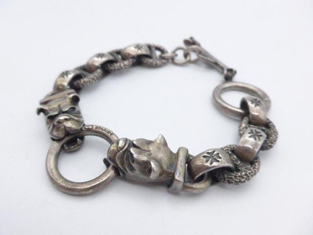Gaboratory Vintage Sterling Silver Double Dog Biker Heavy BRACELET