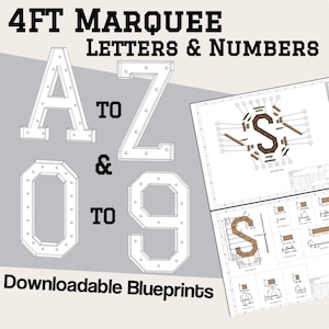 Planos de trabajo en madera para crear letras de marquesina de 4 pies (A-Z y 0-9) Descarga digital: incluye archivos de mosaico, planos de construcción, archivos SVG, DXF y más