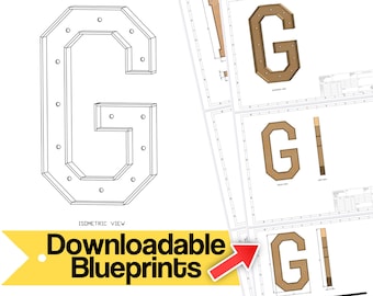 4ft - Letter G - Build Plans & Blueprints - Digital Template for Wood/Plastic/MDF Marquee Letter - Includes Mosaic Files - SVG / Dxf / Pdf