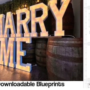 3FT - Marry Me Marquee Letter - Planos y guía de construcción - El paquete incluye archivos PDF, SVG, DXF, Adobe Illustrator y Mosaic