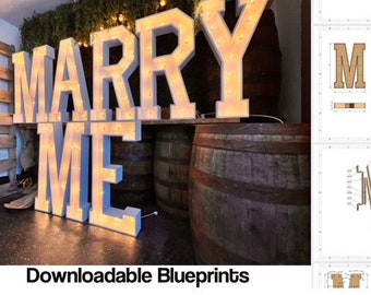 3FT - Marry Me Marquee Letter - Blueprints & Build Guide - Package Includes PDF, Svg, DXF, Adobe Illustrator, and Mosaic Files
