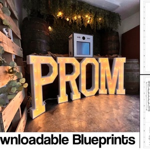 "1 ft - "DIY ""Prom"" Buchstaben-Pläne - Machen Sie sich mit unseren Blaupausen, Marquee Montageanleitung, Und Bauplänen von Hand."