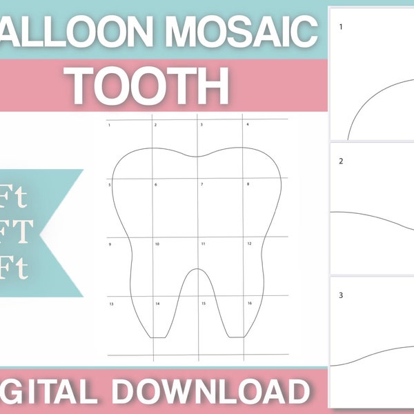 3ft, 4ft, 5ft - Mosaic Tooth - Two Different Styles - Fill With Balloons - Print Out, Cut, And Trace onto Building Material