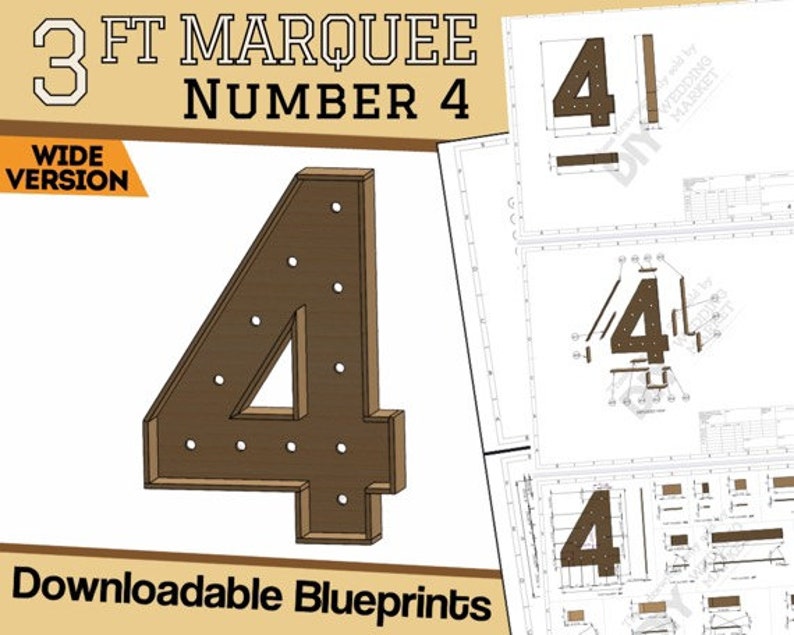 3ft Wide Version - Number 4 Marquee Letter Build Plans & Blueprints ...