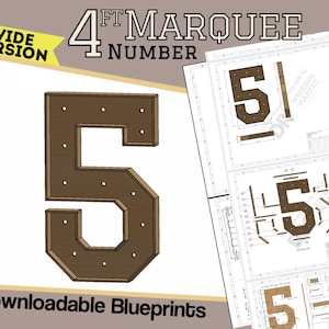 4ft Wide Version - Number 5 Marquee Letter Build Plans & Blueprints - SVG/AI/DXF/Pdf + Mosaic Files - Build Your Own Giant Marquee Number