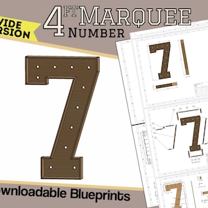 4ft Wide Version - Number 7 Marquee Letter Build Plans & Blueprints - SVG/AI/DXF/Pdf + Mosaic Files - Build Your Own Giant Marquee Numbers