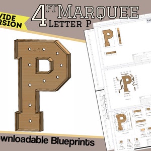 Letra P de 1,2 m de ancho - Planos y diseños para marquesinas - Plantilla digital para letras de marquesinas de madera, plástico y MDF - Con mosaicos