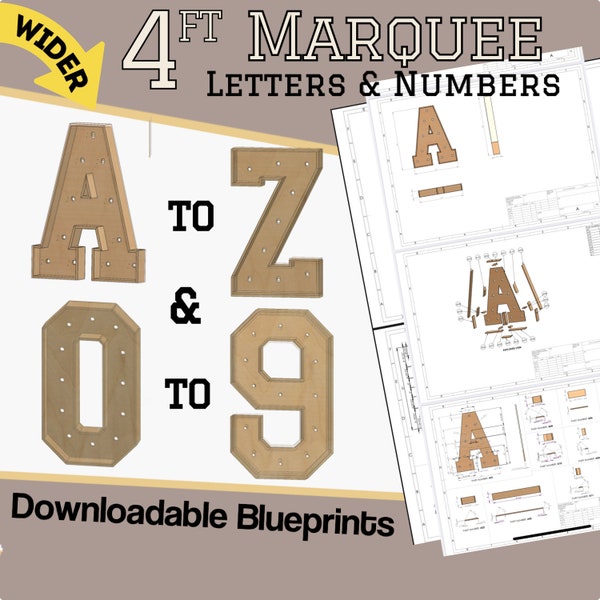 4ft Build Marquee Letters (A-Z & 0-9) Extra Wide Version - DIY Wood Working Plans Digital Download - Include Mosaic Files / SVG And More!