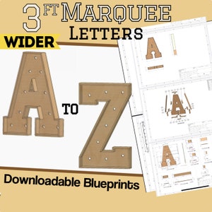 Letras de marquesina para construir de 3 pies (A-Z), versión extra ancha: planos de trabajo de madera para bricolaje, descarga digital: incluye archivos de mosaico/SVG y más.