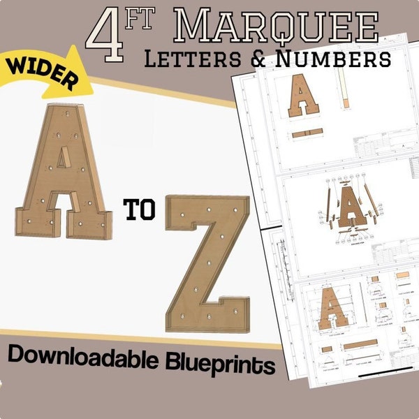 4ft Build Marquee Letters (A-Z) Extra breite Version - DIY Holzbearbeitungspläne Digitaler Download - Enthält Mosaikdateien / SVG und mehr!