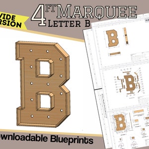 Versión de 4 pies de ancho - Letra B - Planos y planos de construcción - Plantilla digital para letra de marquesina de madera/plástico/MDF - Archivos de mosaico incluidos