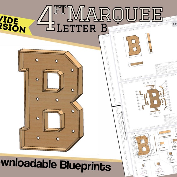 4ft Wide Version - Letter B - Build Plans & Blueprints - Digital Template for Wood/Plastic/MDF Marquee Letter - Mosaic Files Included