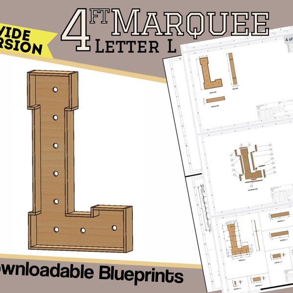 4ft Wide Version - Letter L With Lights Build Plans - Digital Template for Wood/Plastic/MDF Marquee Letter - Mosaic Cut-Out Files