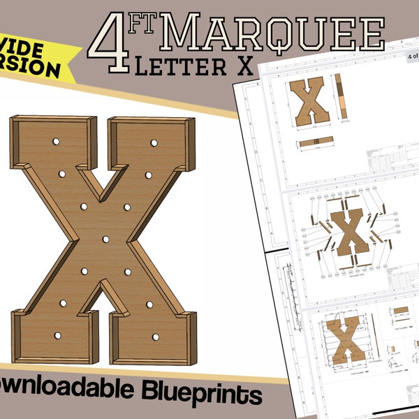 4ft Wide Version - Letter X - Build Plans & Blueprints - Digital Template for Wood/Plastic/MDF Giant Marquee Letters - Mosaics Included