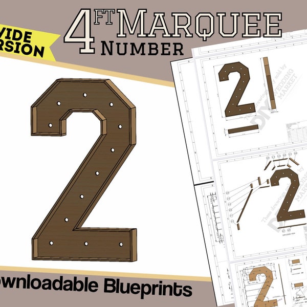 4ft Wide Version - Number 2 Marquee Letter Build Plans & Blueprints - SVG/AI/DXF/Pdf + Mosaic Files - Make Your Own Giant Marquee Number