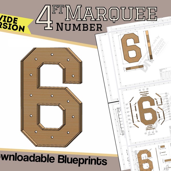 4ft Wide Version- Number 6 - Marquee Letter Build Plans & Blueprints - SVG/AI/DXF/Pdf + Mosaic Files - Build Your Own Giant Marquee Numbers