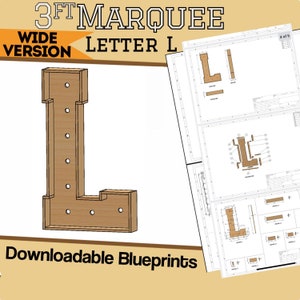 Versión de 3 pies de ancho - Letra L con planos de construcción de luces - Plantilla digital para letras de marquesina de madera/plástico/MDF - Archivos recortados en mosaico
