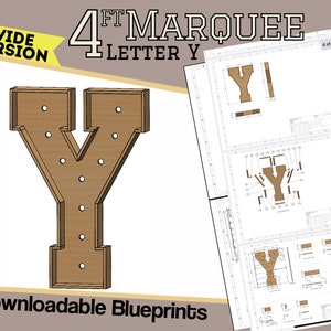 Versión de 4 pies de ancho - Letra Y - Planos y planos de construcción - Plantilla digital para letras de marquesina de madera/plástico/MDF - Ahora también con archivos de mosaico
