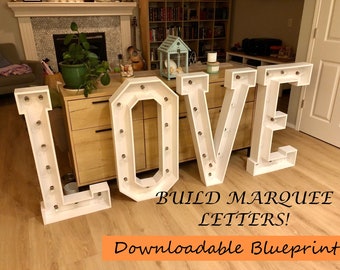 4ft - DIY Marquee Love Letter Plans - Professional Blueprints with Measurements, PDF, DXF, Svg, and Mosaic Files