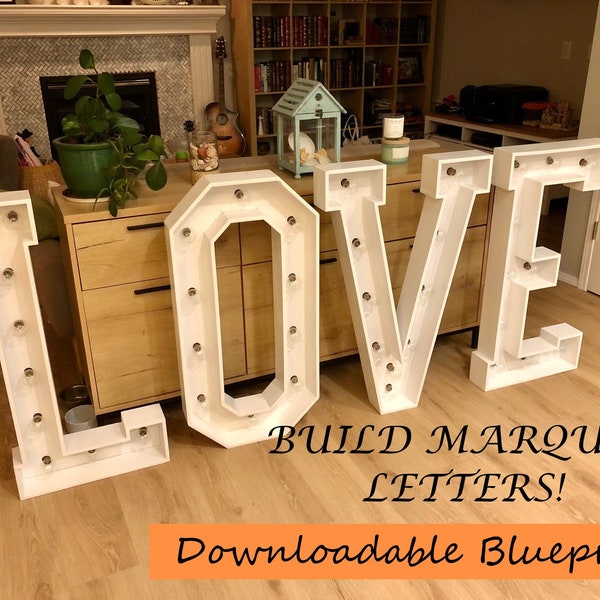 4ft - DIY Marquee Love Letter Plans - Plans professionnels avec mesures, fichiers PDF, DXF, Svg et mosaïque