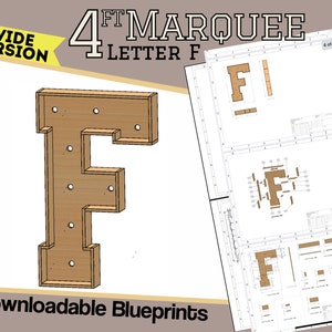 Versión de 4 pies de ancho - Letra F - Planos y planos de construcción - Plantilla digital para letra de marquesina de madera/plástico/MDF