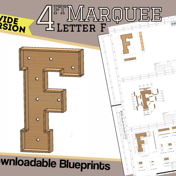 4ft Wide Version - Letter F - Build Plans & Blueprints - Digital Template for Wood/Plastic/MDF Marquee Letter