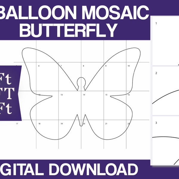 3ft, 4ft, 5ft - Mosaic Butterfly - Fill With Balloons - Print Out, Cut, And Trace onto Building Material