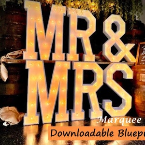 4ft - Mr & Mrs Marquee Letter Blueprint Template - Construction Plans - Marquee Plans - SVG/dxf/pdf/Adobe Illustrator - Include Mosaic Files
