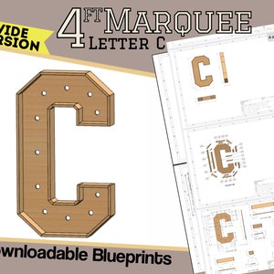 4 pi - lettre C large version - construire des plans et des bleus - modèle numérique pour lettre de mariage chapiteau géant bois/plastique/MDF + fichiers mosaïque