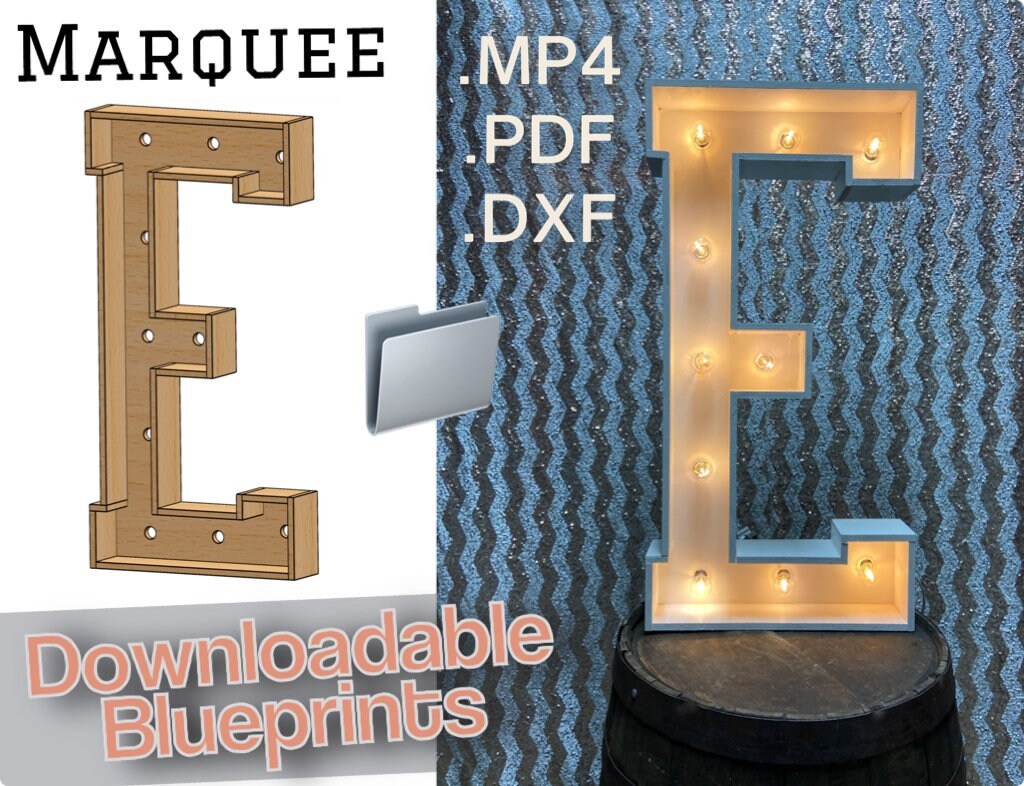 3ft - Letter E - Marquee Build Plans & Blueprints - Digital Template for Wood/Plastic/MDF Marquee Letter - Mosaic Files Included