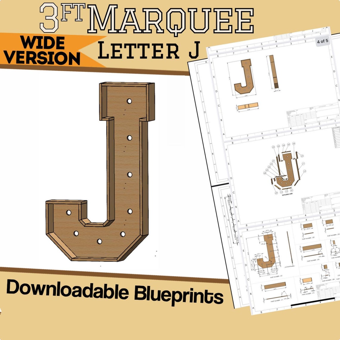3ft Wide Version - Letter J - Build Plans & Blueprints - Digital ...