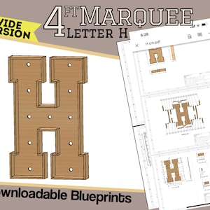 Versão de 4 pés de largura - Letra H - Planos de construção e plantas - Modelo digital para letras gigantes de letreiro de madeira/plástico/MDF - Arquivos de mosaico incluídos