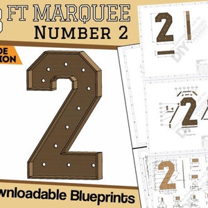 Versión de 3 pies de ancho - Planos y planos de construcción de letras de marquesina número 2 - SVG/AI/DXF/Pdf + archivos de mosaico - Haga su propio número de marquesina gigante