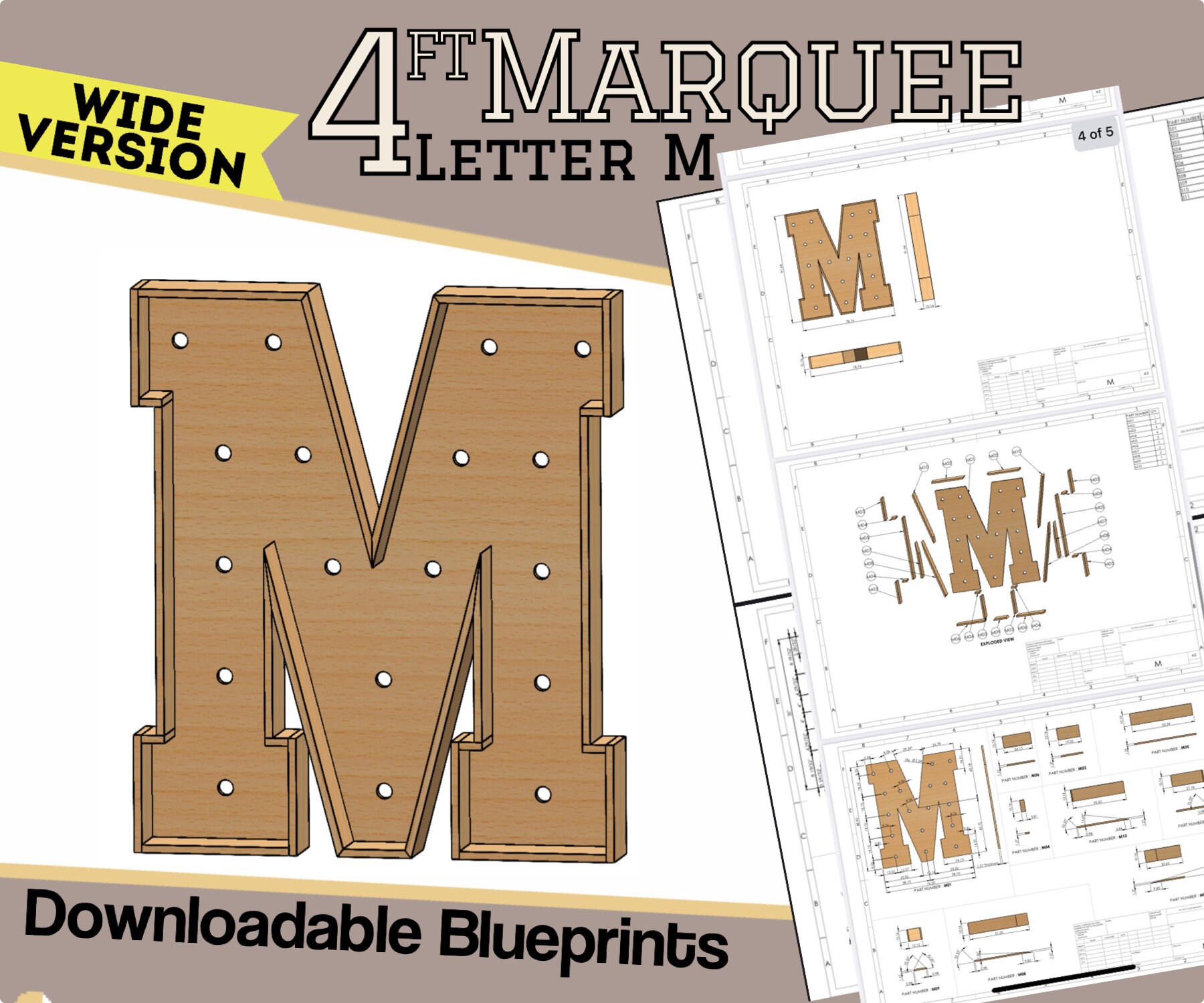 4ft Wide Version - Letter M - Build Plans & Blueprints - Digital ...