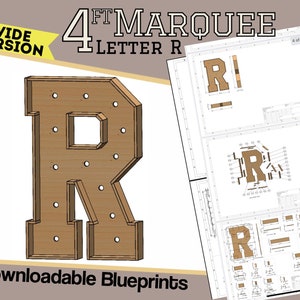 Letra R de 1,2 m de ancho - Planos y diseños - Plantilla digital para letras de marquesina de madera, plástico y MDF - Ahora con archivos de mosaico y SVG