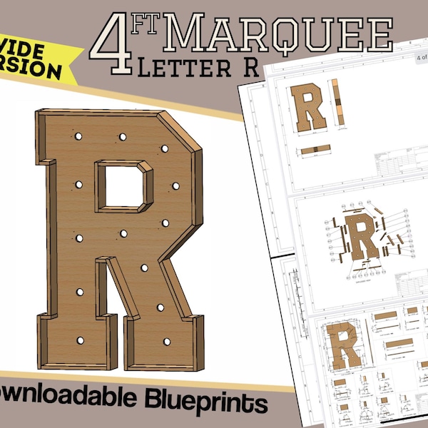 4ft Wide Ver - Letter R - Build Plans & Blueprints - Digital Template for Wood/Plastic/MDF Marquee Letter - Now With Mosaic Files +SVG Files