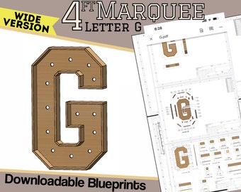 4ft Wide Version- Letter G - Build Plans & Blueprints - Digital Template for Wood/Plastic/MDF Marquee Letter -Mosaic Files - SVG / Dxf / Pdf