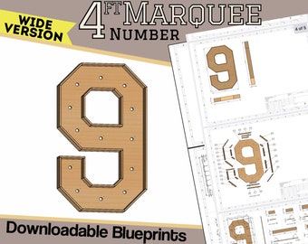 4ft Wide Version - Marquee Number 9 Build Plans & Blueprints - DXF / Adobe Illustrator / SVG - Marquee Number Assembly Guide