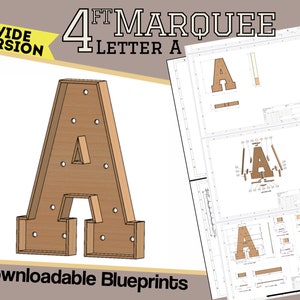 4 ft brede versie - letter A - bouwplannen en blauwdrukken - digitale sjabloon voor gigantische grote selectieletters hout/kunststof/mdf - nu met mozaïekbestanden